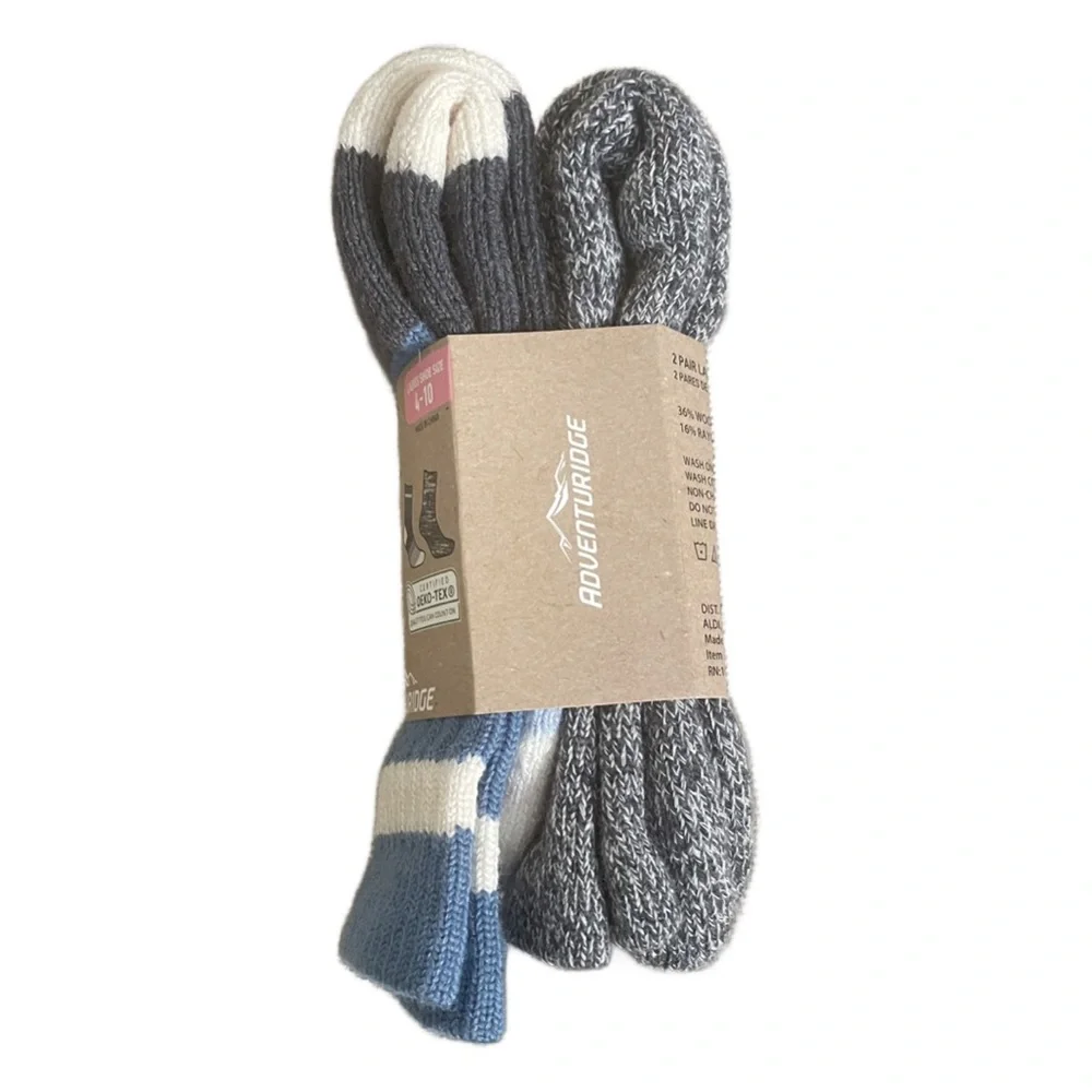 Adventuridge 2 Pr Ladies Thermal Wool Blend Socks Shoe 4-10 Certified Oeko-Tex